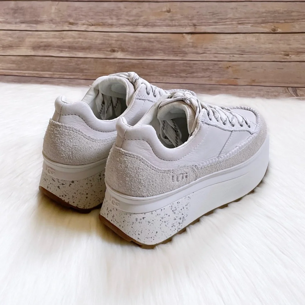 UGG Women’s Marin Lace Platform White Leather Sneakers - Picture 3 of 7